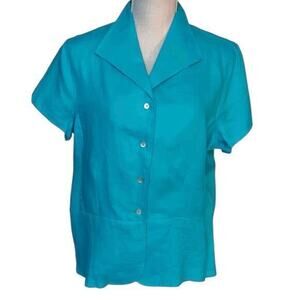 David N. - Jade Green Vintage Short sleeve 100% Hanky Linen luxury Beachy SZ XL